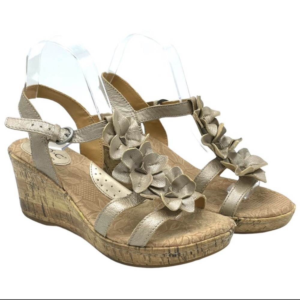 Born Concept Patsy Pewter Metallic Leather Wedges - image 1